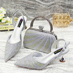 Women's Italian Diamond Studded Shoes and Bag Matching Set