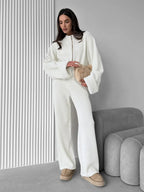 Women's Zip up Jacket And Wide Leg Pants Set Soft Knit Loose Long Sleeve Autumn Winter Casual Sweater Outfit