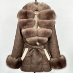 Women's Large Faux Fur Leather Jacket Warm Autumn Winter Outwear High Street