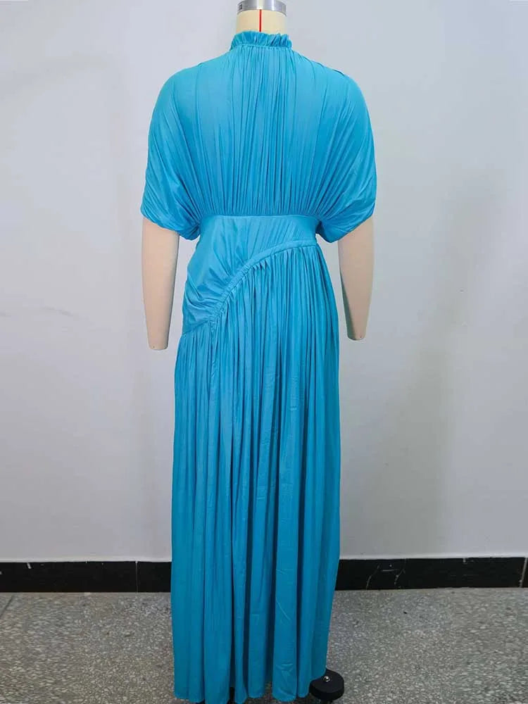 Long Summer Dress Woman High Waist Draped Chic Sky Blue Dress Straight One Piece Casual Elegant Maxi Dresses for Evening