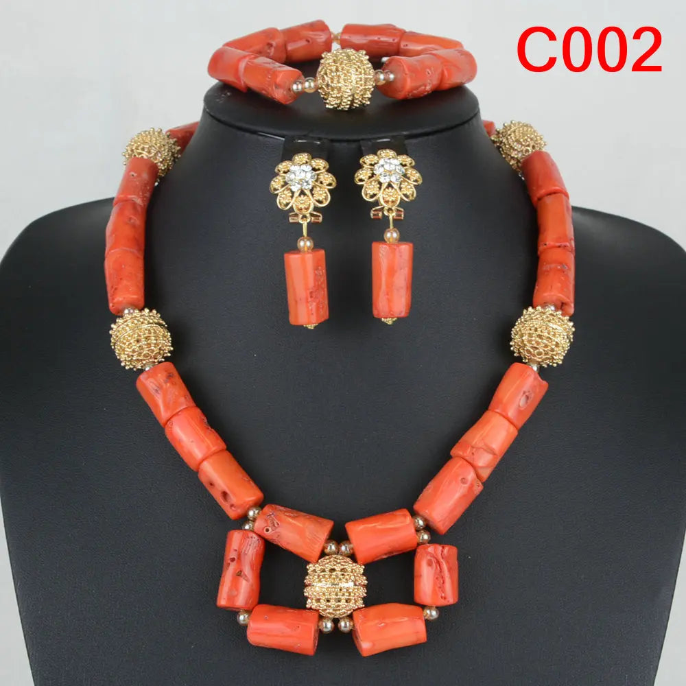 Fashion African Jewelry Set Nigerian Wedding Orange Coral Jewelry Set for Bride