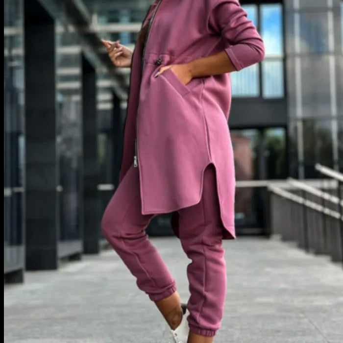 Women's Hooded Zipper Long Coats Tracksuit
