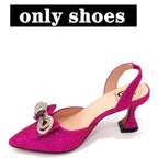 Women's Rhinestone Bow Side Italian Party Shoes And Bags Set