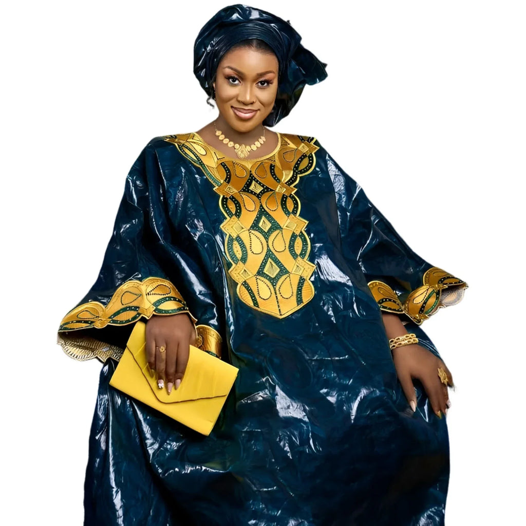 African Dresses For Women's Bazin Riche Embroidery Design Long Dress