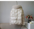 Women's White Duck down Jacket 2025 Winter Collection Real Faux Fur Collar Hair Puffer Coat Vintage Street wear