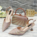 Women's Italian Diamond Studded Shoes and Bag Matching Set