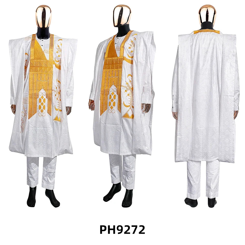 Family Matching African Wedding Outfits For Husband and Wife Bazin Riche Robes Custom Couple Dashiki Set Boy Kid white Dress