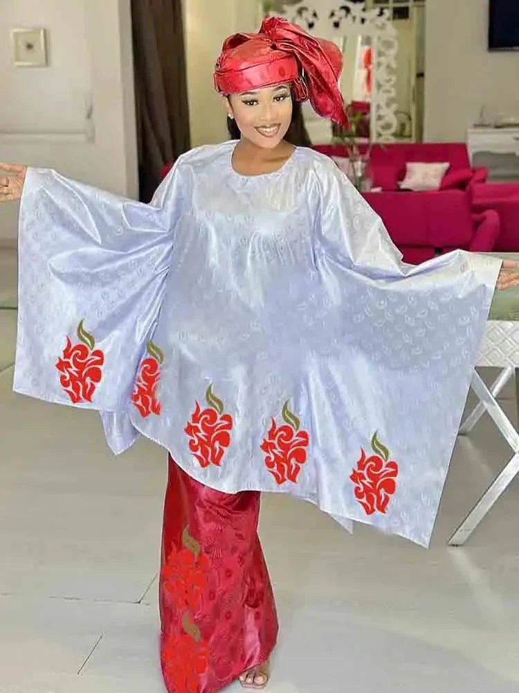 Shiny Bazin Riche Long Dresses For Ankara Women Daily Clothing Free Size 2024