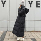 Women's Thickened Padded Cotton Parka Over-The-Knee Long Black down Coat Winter Warm Fashion Zipper Closure Slim Fit Female Jacket