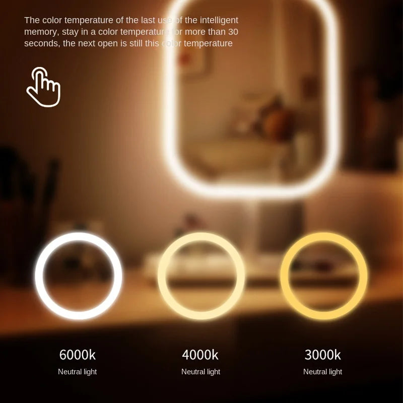 Modern LED Makeup Mirror – 3-Color Light Touch Vanity Mirror with Adjustable Brightness