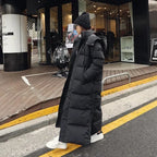 Women's Thickened Padded Cotton Parka Over-The-Knee Long Black down Coat Winter Warm Fashion Zipper Closure Slim Fit Female Jacket