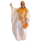 African Dress For Women's Plus Size Dress Bazin Riche Embroidery Floor Long Dress With Scarf