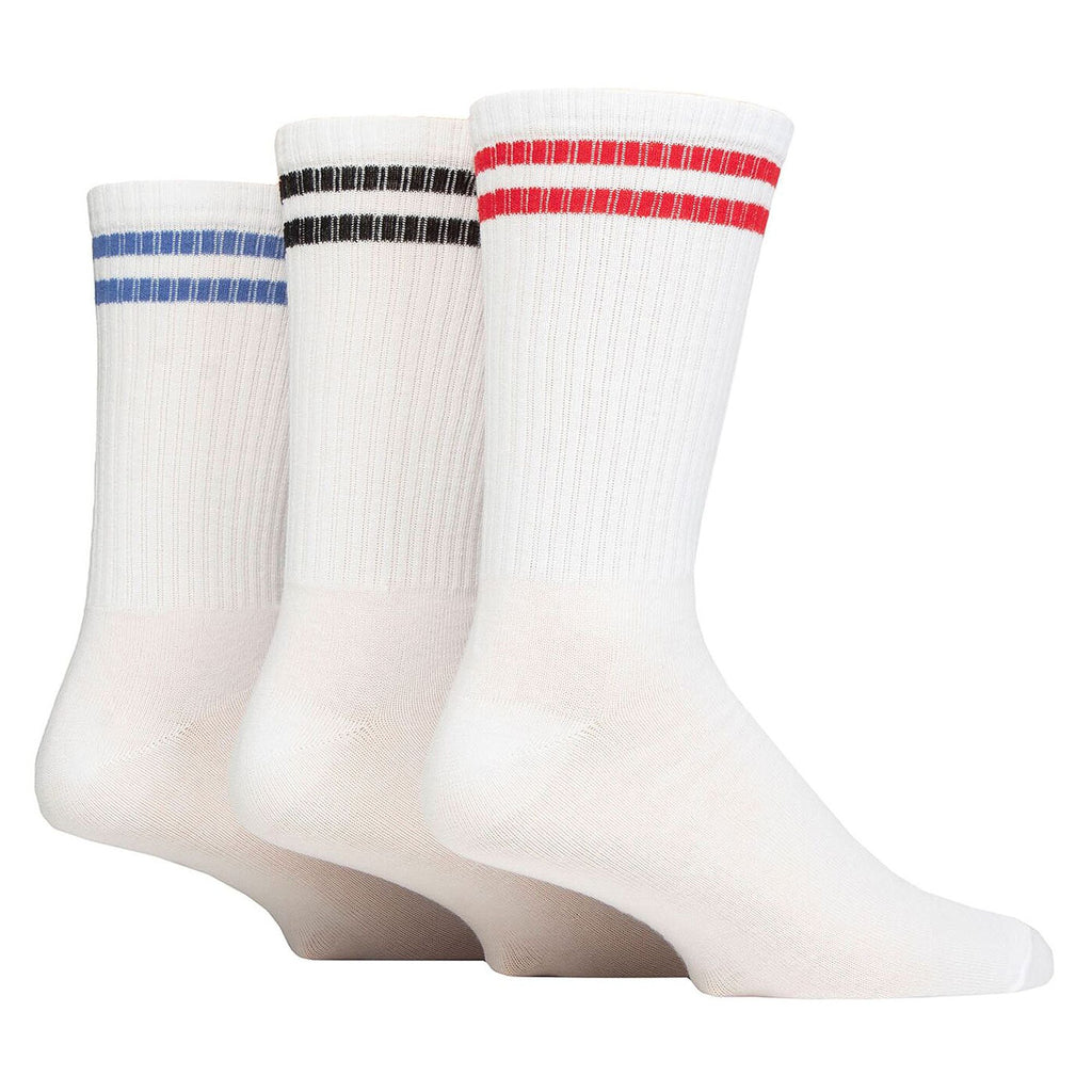6 Pack Mens White Crew Socks with Stripe - Comfortable Cotton Sport Socks