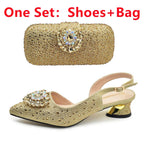 Elegant Italian Women's Rhinstone Pumps Heels Shoes and Bag Set To Match for