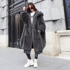 Winter Faux Fur Fashionable Hooded Cotton Long Plush Fleece Temperament Loose Jacket for Women