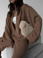 Women's Zip up Jacket And Wide Leg Pants Set Soft Knit Loose Long Sleeve Autumn Winter Casual Sweater Outfit