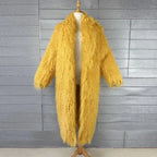 Faux Fur Jacket Women Long Coat Thick Fluffy Winter Warm Shaggy Overcoat Open Stitch Outerwear Turn Down Collar High Street