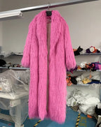 Faux Fur Jacket Women Long Coat Thick Fluffy Winter Warm Shaggy Overcoat Open Stitch Outerwear Turn Down Collar High Street