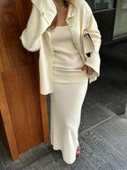 Women's Fashion Three Piece Set Solid Knitted Vest Long Sleeve Single Breasted Coat Chic Maxi Skirt Outfit Winter Casual Dress