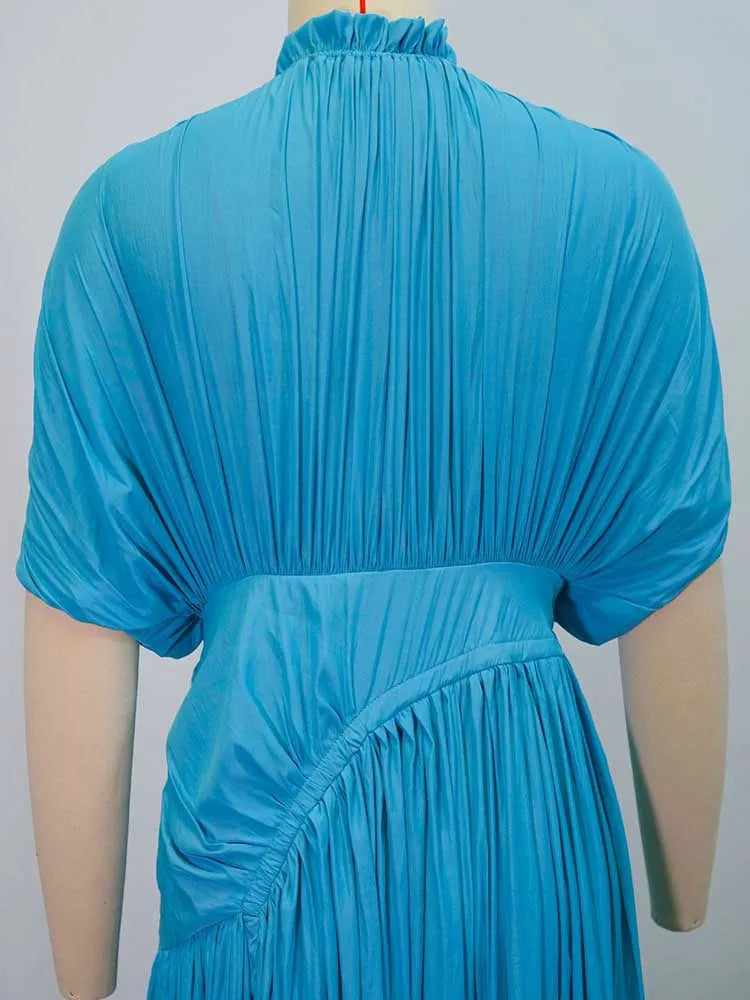 Long Summer Dress Woman High Waist Draped Chic Sky Blue Dress Straight One Piece Casual Elegant Maxi Dresses for Evening