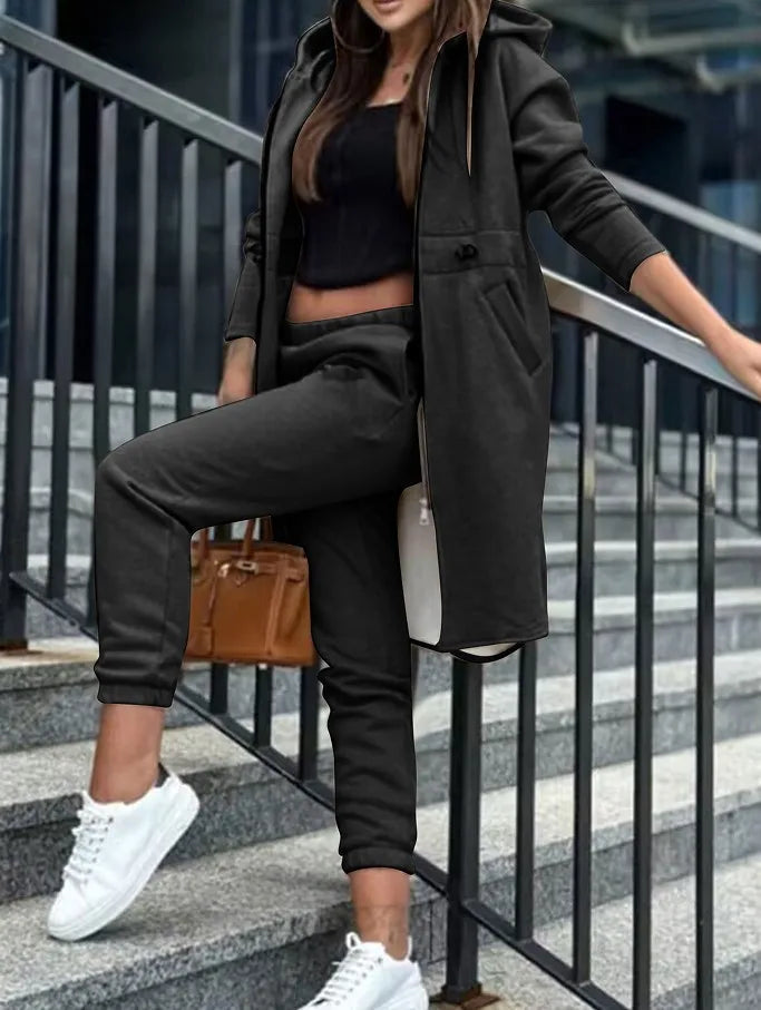 Women's Hooded Zipper Long Coats Tracksuit
