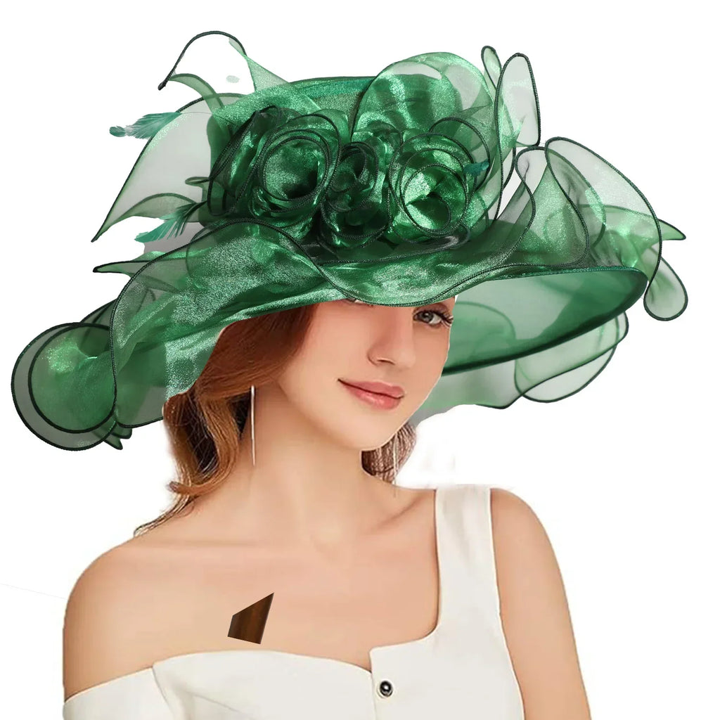 Women's Fascinators Organza Sun Hats Wide Brim Wedding Bride Tea Party Church