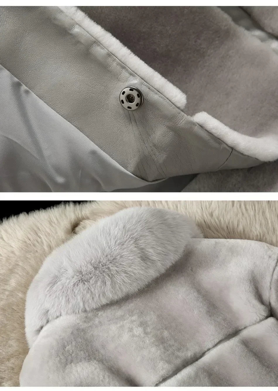 Women's Elegant Imitation Faux Fur Collar Warm Coat Fashion Plush V-Neck Button Detail