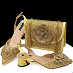 Women's Pointed-Toe Large Flower Decoration Rhinestone Low Heel Italian Shoes