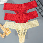 3PCS Lace Floral Women Panties Low Waist Breathable Briefs Female Thong Underwear M-2XL Solid Sexy G-String Transparent Panty