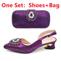 Elegant Italian Women's Rhinstone Pumps Heels Shoes and Bag Set To Match for