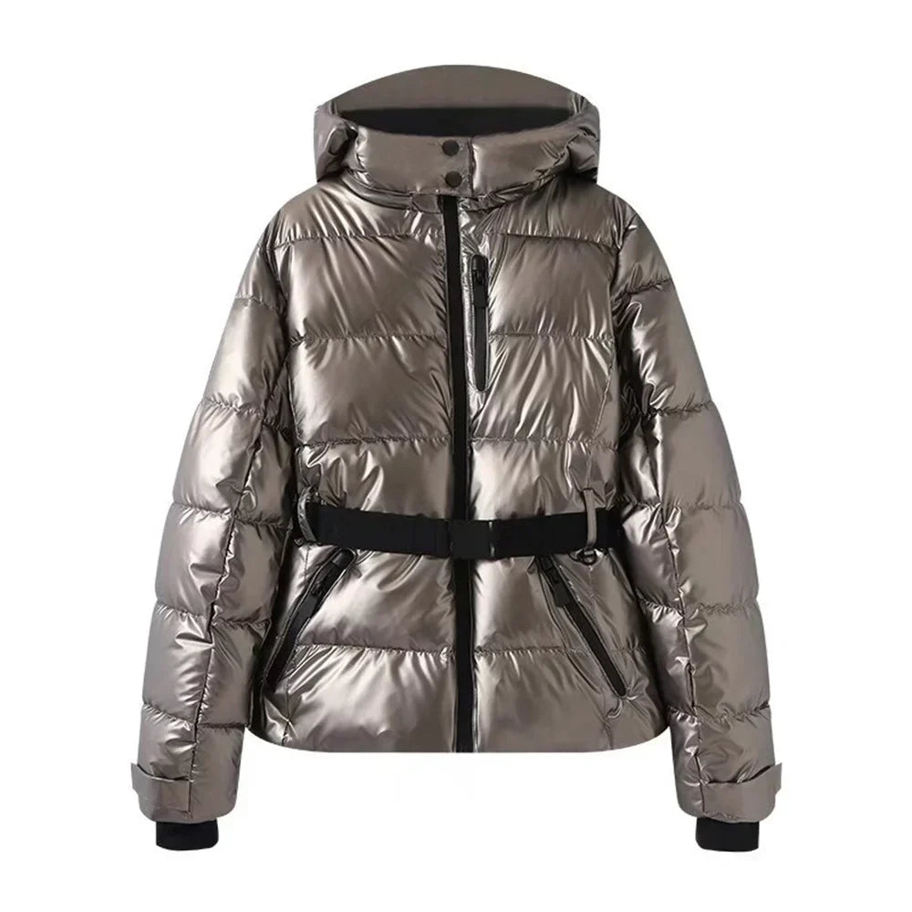 Women's warm skiing series waist down cotton jacket winter new hooded slim fit