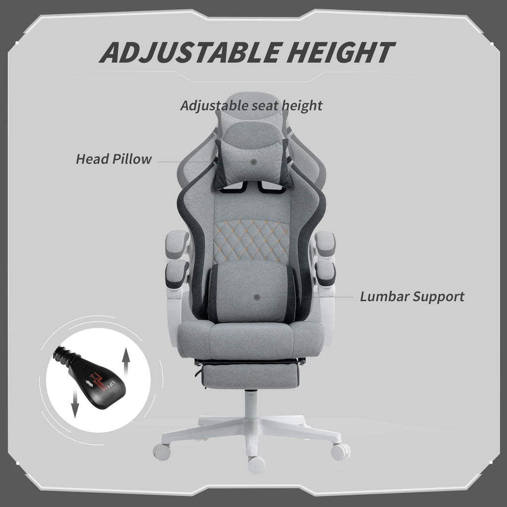 HOMCOM Ergonomic High Back Gaming Chair for Adults, Printed Velvet Computer Recliner Chair with Footrest, Lumbar Support, Adjustable Height and 360° Swivel Seat for Office or Gaming, Grey