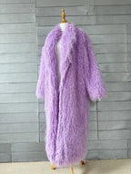 Faux Fur Jacket Women Long Coat Thick Fluffy Winter Warm Shaggy Overcoat Open Stitch Outerwear Turn Down Collar High Street