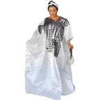 African Dress For Women's Plus Size Dress Bazin Riche Embroidery Floor Long Dress With Scarf