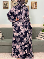 Women's Traditional Floral Ramadan Muslim Cotton Abayas Garment with attached Headscarf