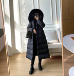 Winter Women's Ultra Light Warm Faux Fur Parka with Hooded Long Duck down Jacket White with Fur Collar Casual Snow Coat