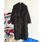Faux Fur Jacket Women Long Coat Thick Fluffy Winter Warm Shaggy Overcoat Open Stitch Outerwear Turn Down Collar High Street