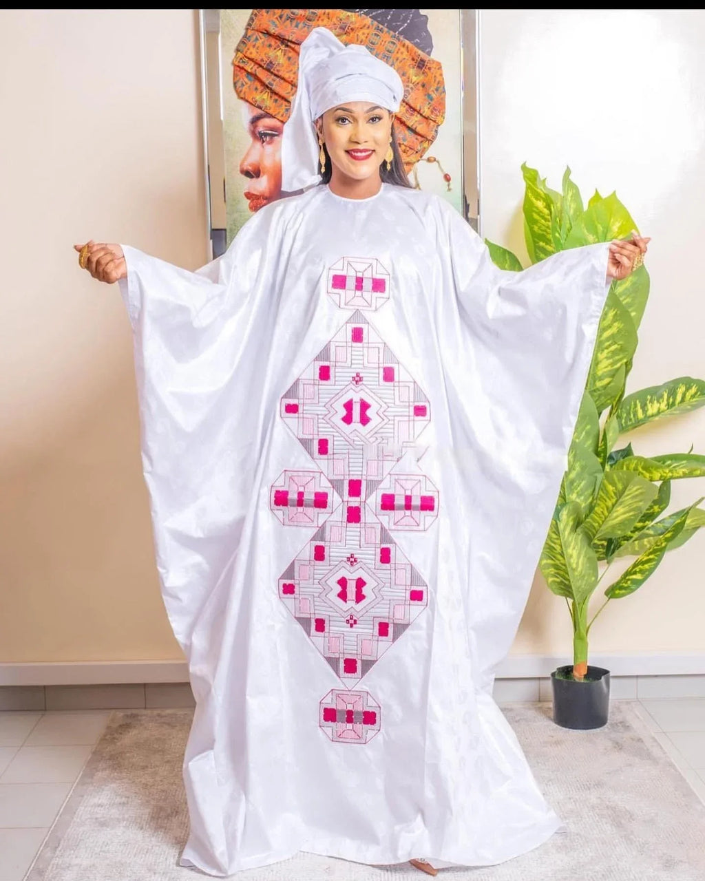 African Dress For Women's Plus Size Dress Bazin Riche Embroidery Floor Long Dress With Scarf