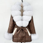 Women's Large Faux Fur Leather Jacket Warm Autumn Winter Outwear High Street
