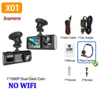 3 Lens Dash Cam 1080P Front, Rear & Interior Car Camera with WiFi & Night Vision