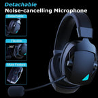 Wireless Gaming Headset with Detachable Noise Cancelling Microphone,2.4G Bluetooth-USB-3.5mm Wired Jack 3 Modes for Multi-device