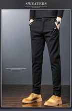 Men’s Slim Straight Stretch Twill Trousers – Smart Casual Cotton Pants