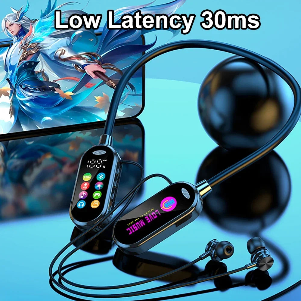 Neckband Headphones with Noise Reduction and Color Screen