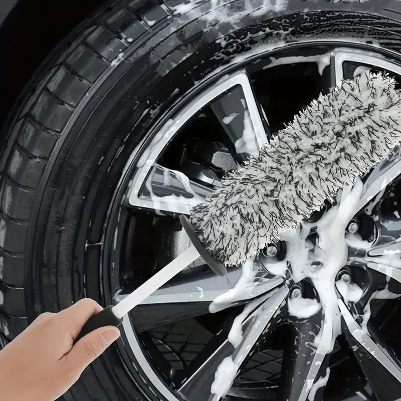 Car Wheel Cleaning Brush Plush Soft Bristle Rim & Tire Brush with Non-Slip Handle