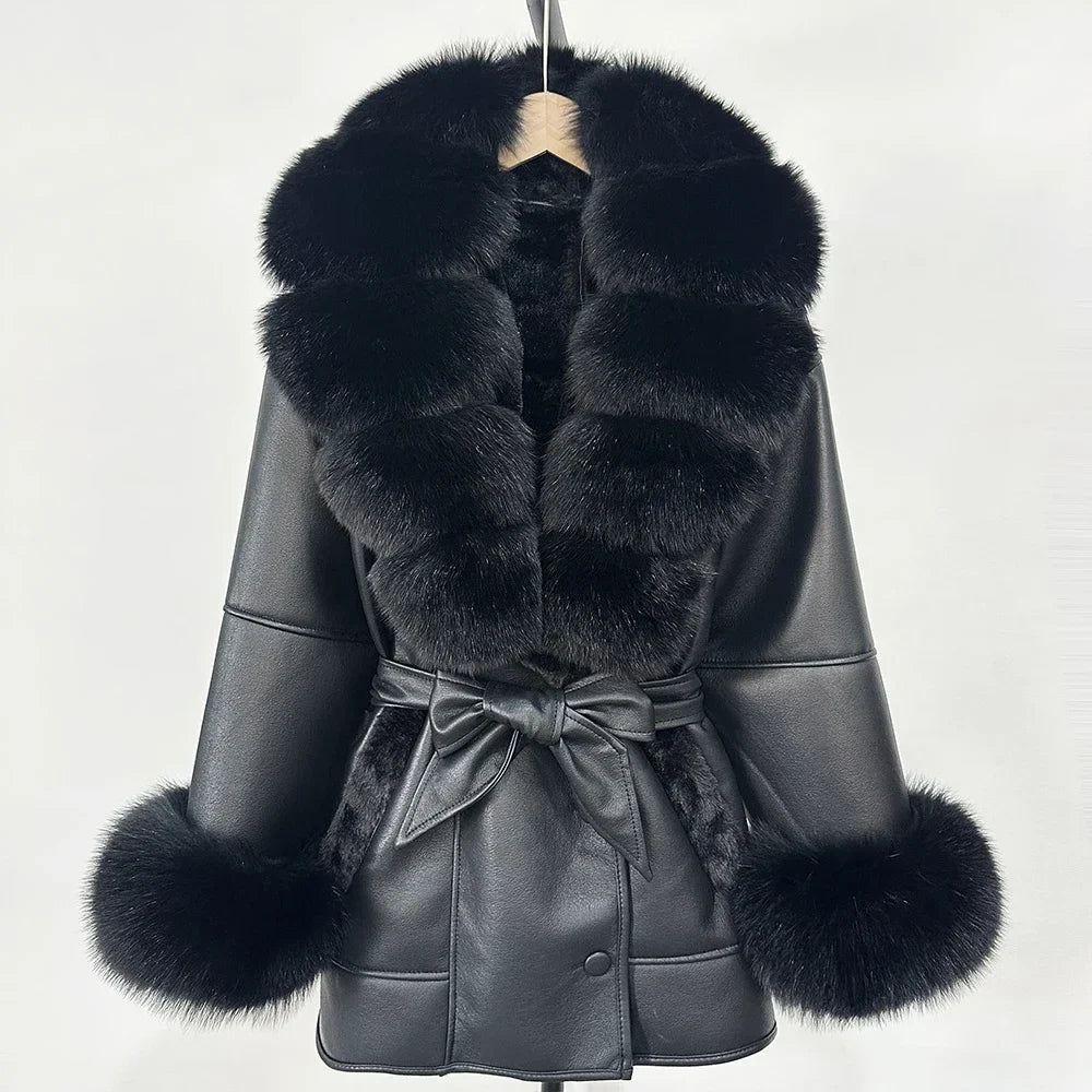 Women's Large Faux Fur Leather Jacket Warm Autumn Winter Outwear High Street