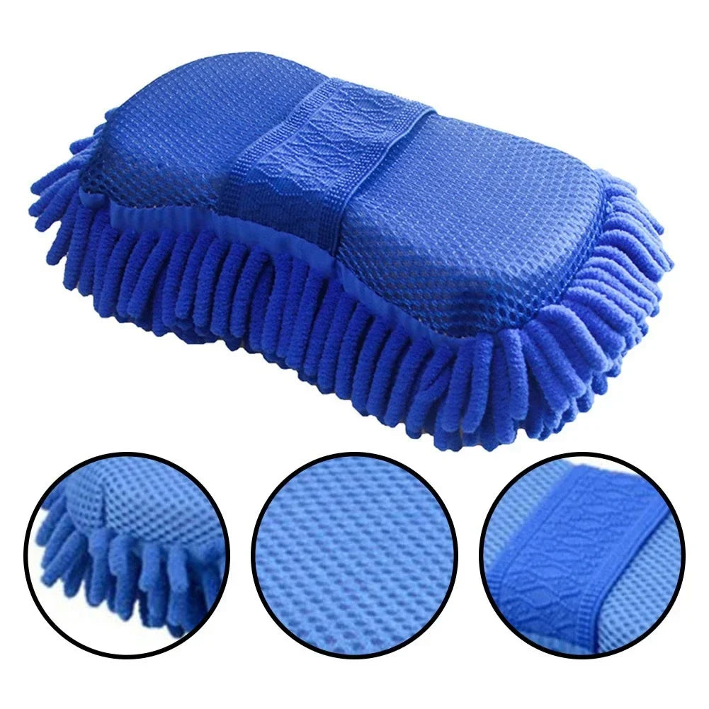 Microfiber Chenille Car Wash Sponge Soft Scratch-Free Cleaning Pad (Blue)
