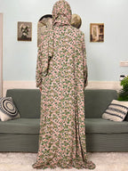 Women's Traditional Floral Ramadan Muslim Cotton Abayas Garment with attached Headscarf