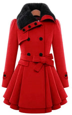 Women's Long Slimming Woollen Jacket Double Row Buttoned Narrow Fit Casual