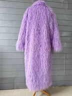 Faux Fur Jacket Women Long Coat Thick Fluffy Winter Warm Shaggy Overcoat Open Stitch Outerwear Turn Down Collar High Street