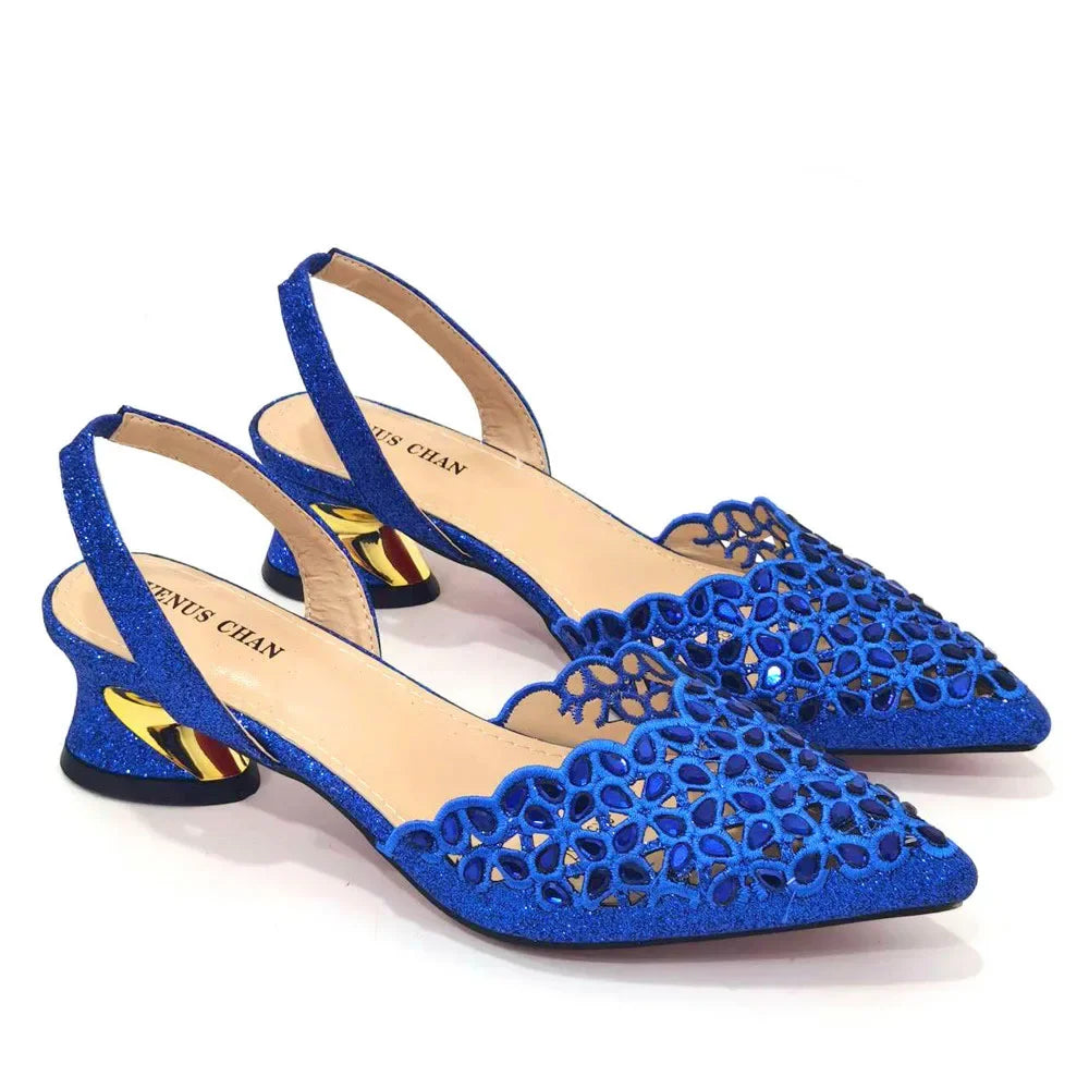 Women's Hollowed Out Embroidery Rhinestone Italian Design Shoes and Bags Set